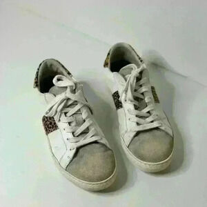 AIR & GRACE CRU LEATHER TRAINERS - WHITE & CHEETAH SNEAKERS